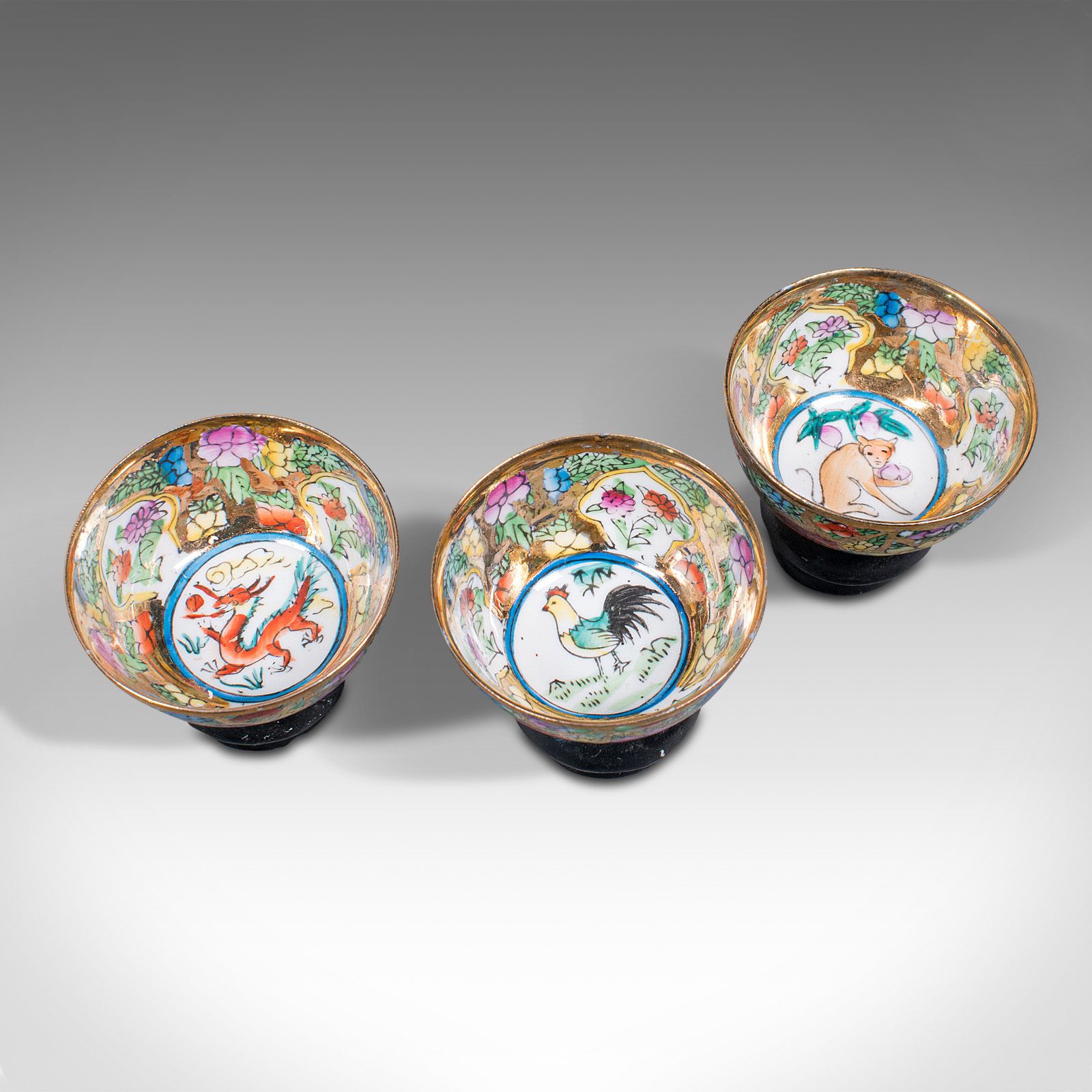 Set Of 12 Vintage Zodiac Cups, Chinese, Ceramic Miniature Dish, Kung Fu Teacup photo vinterior