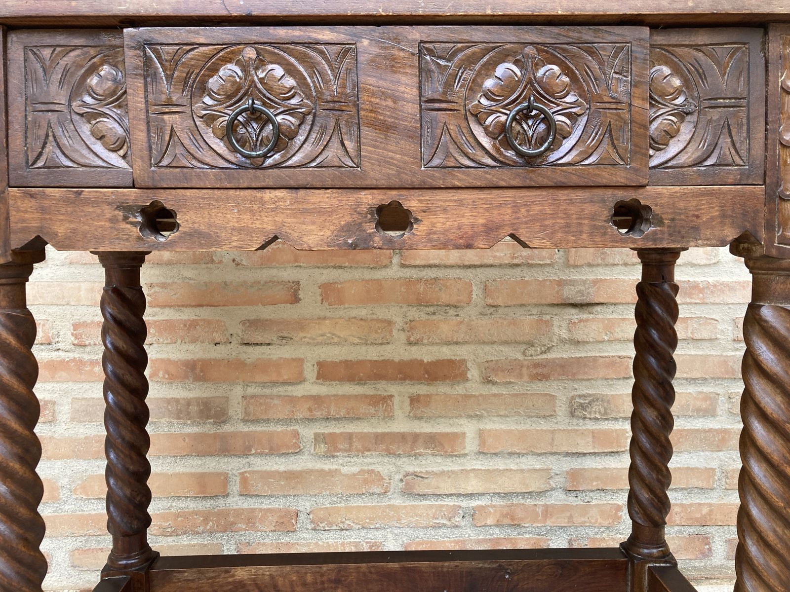 Early 20th Century Catalan Spanish Carved Walnut Wood Console Table With One Drawer photo buy