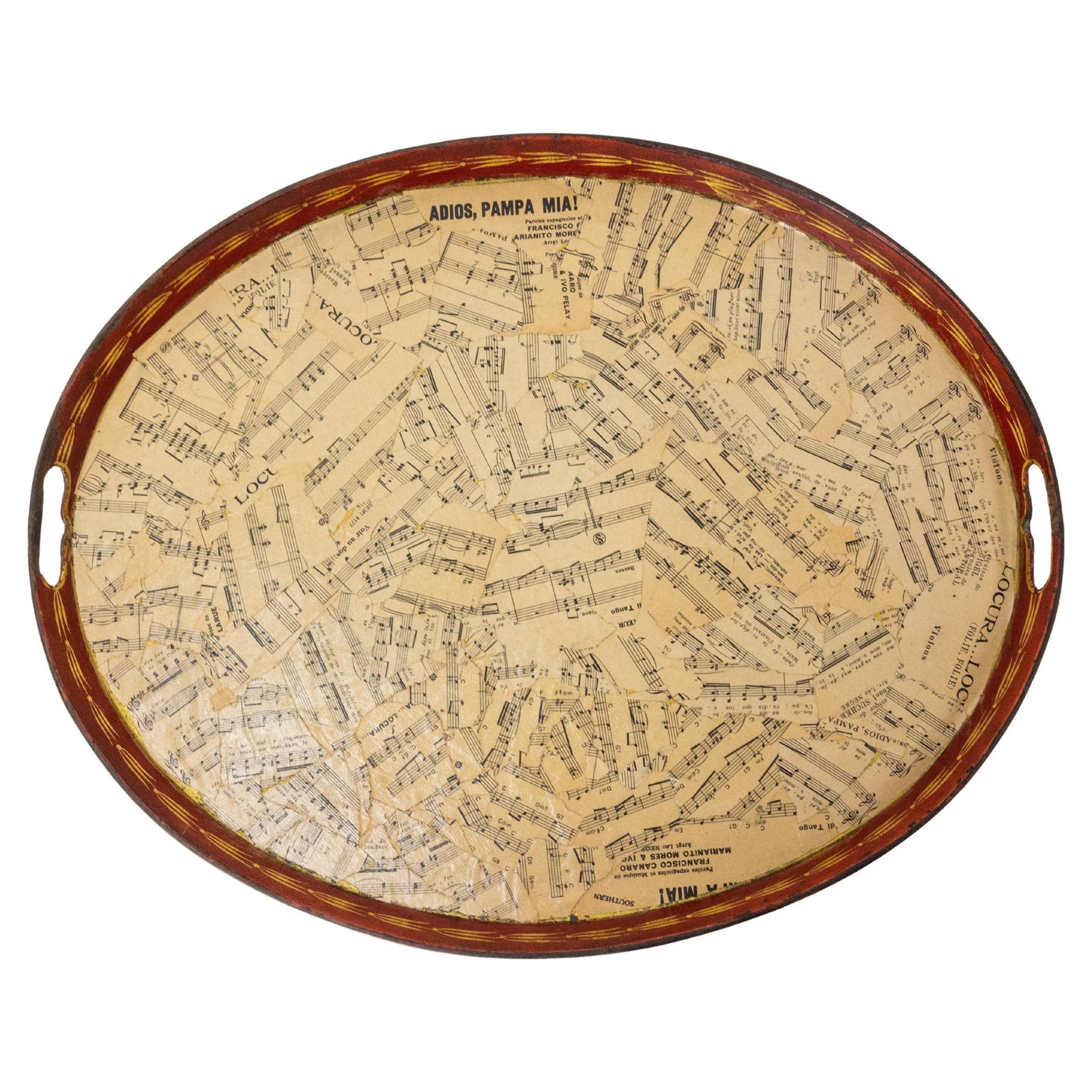 Napoleon III Oval Brass Tray Customized With Music Paper, French Circa 1880
