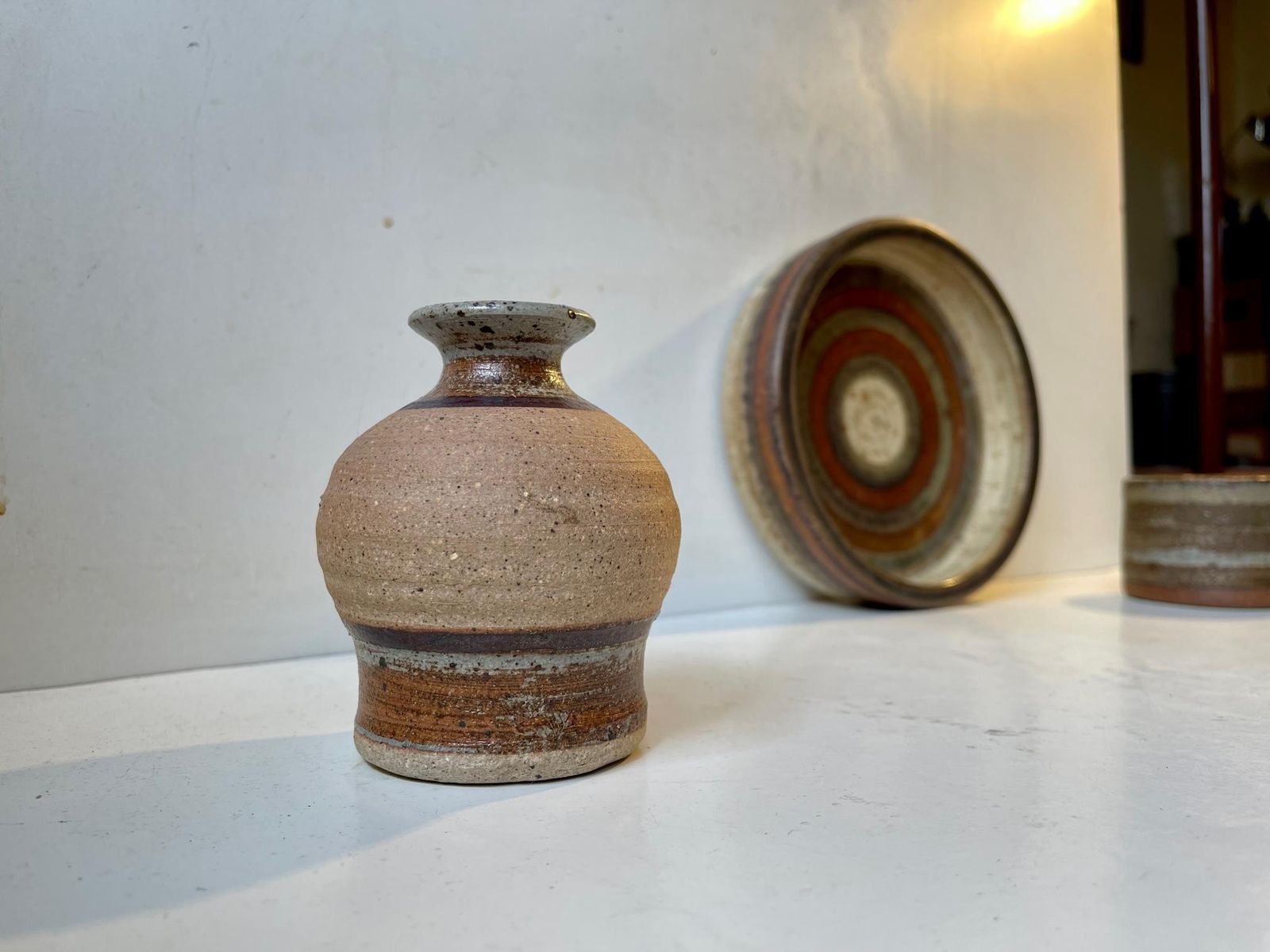 Striped Scandinavian Modern Stoneware Pieces 1970s Group Of 3 photo Home Decor