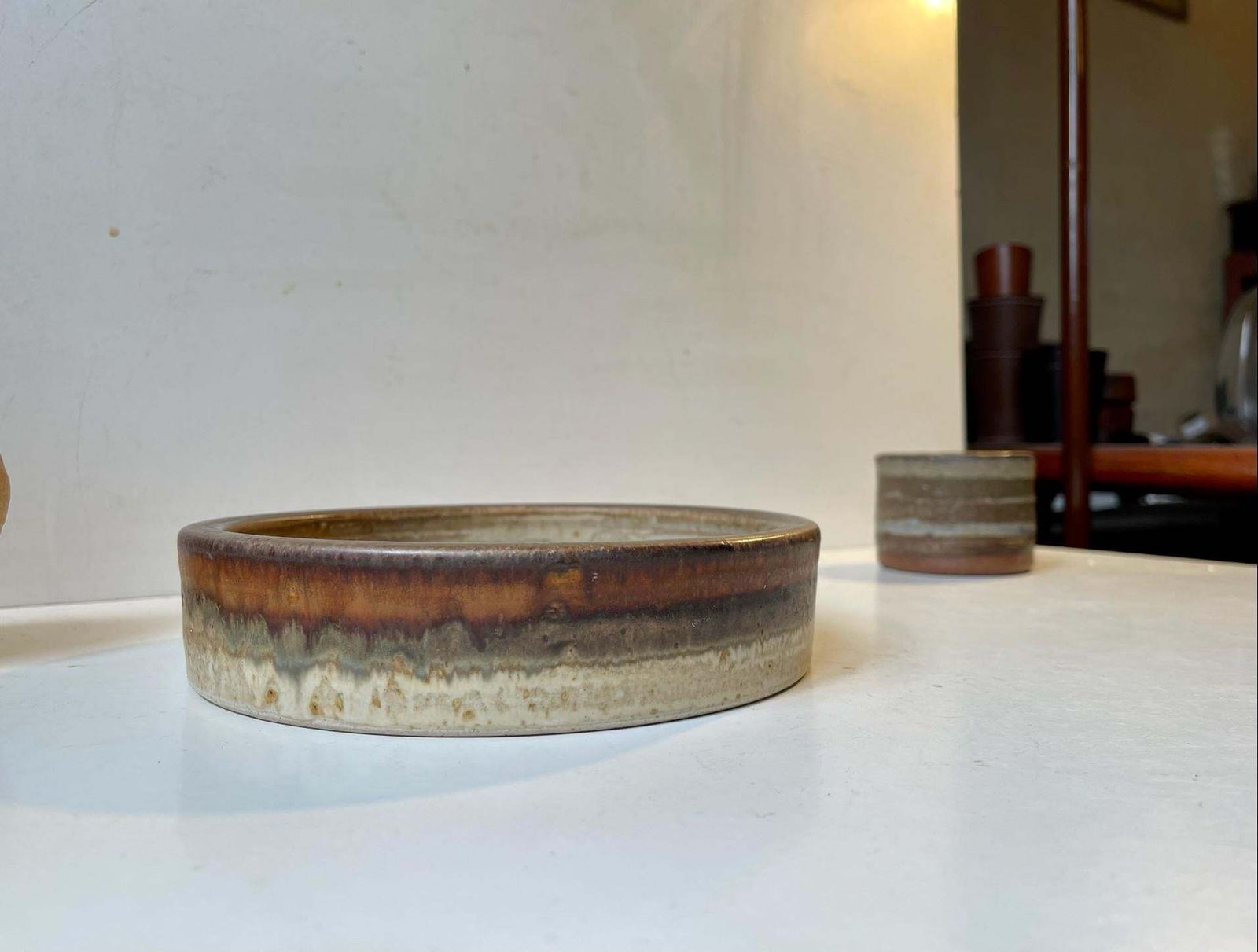 Striped Scandinavian Modern Stoneware Pieces 1970s Group Of 3 photo vinterior