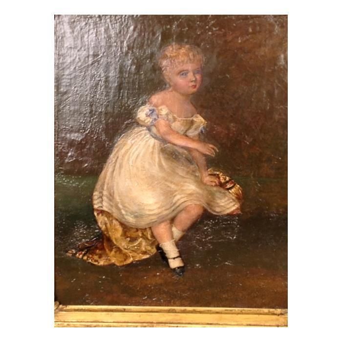 19thc Oil On Canvas Of A Girl In A Gilded Frame photo furniture