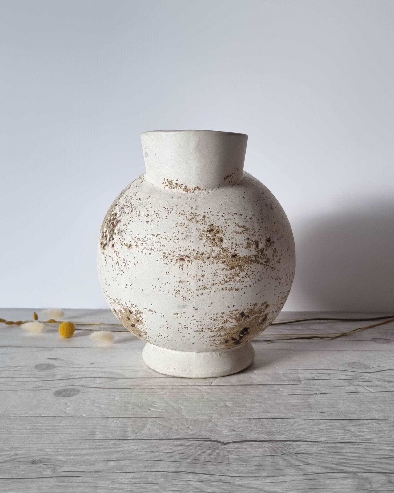 Duif Keramiek Sculptural Globe, Statement Jug Vase In Nutmeg Speckled Stoneware Cream Glaze, 1970s photo for sale