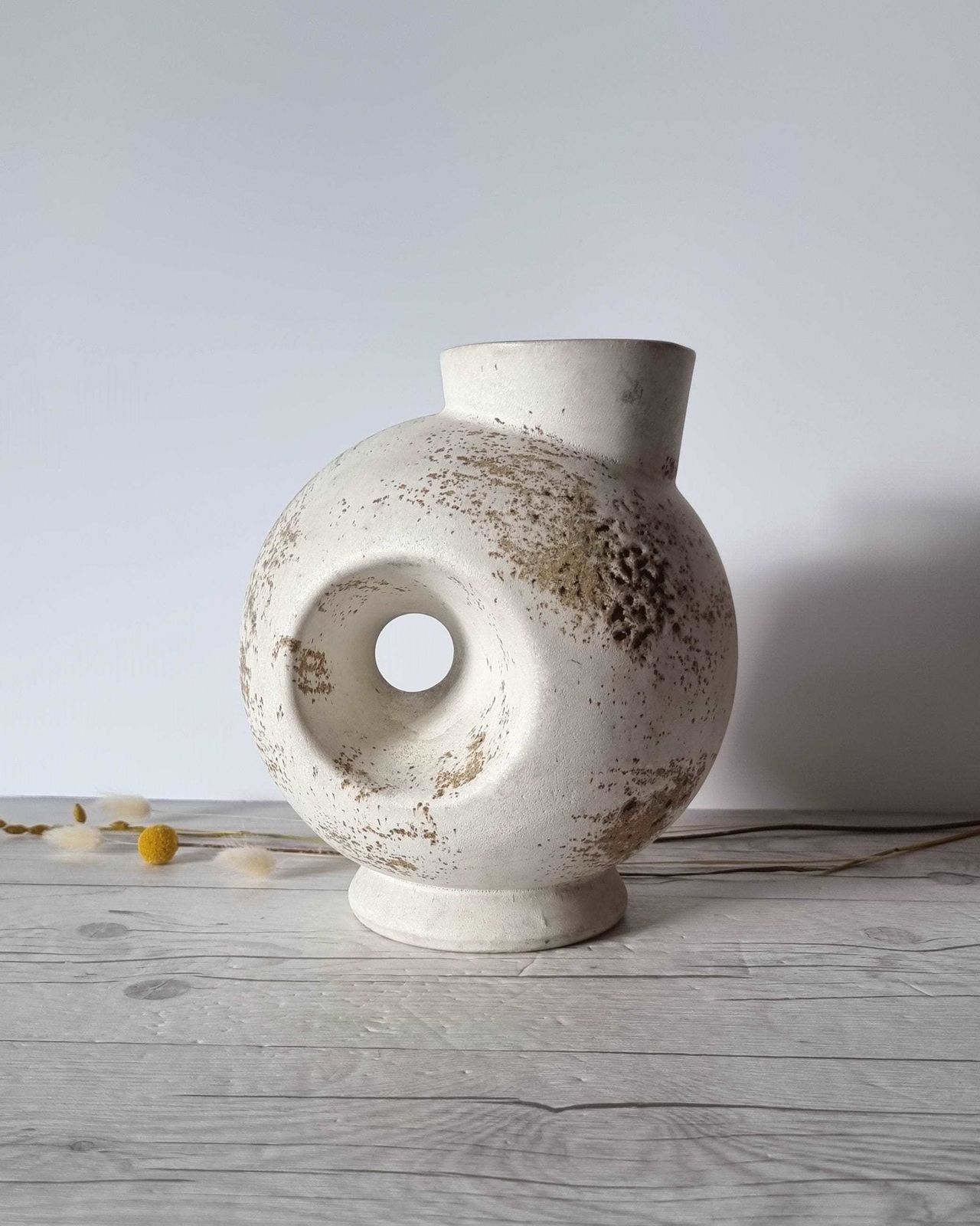 Duif Keramiek Sculptural Globe, Statement Jug Vase In Nutmeg Speckled Stoneware Cream Glaze, 1970s photo buy