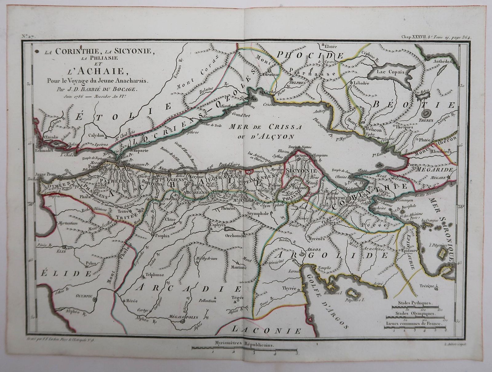 Original Antique Map Of Ancient Greece, Achaia, Corinth, 1786 photo Art