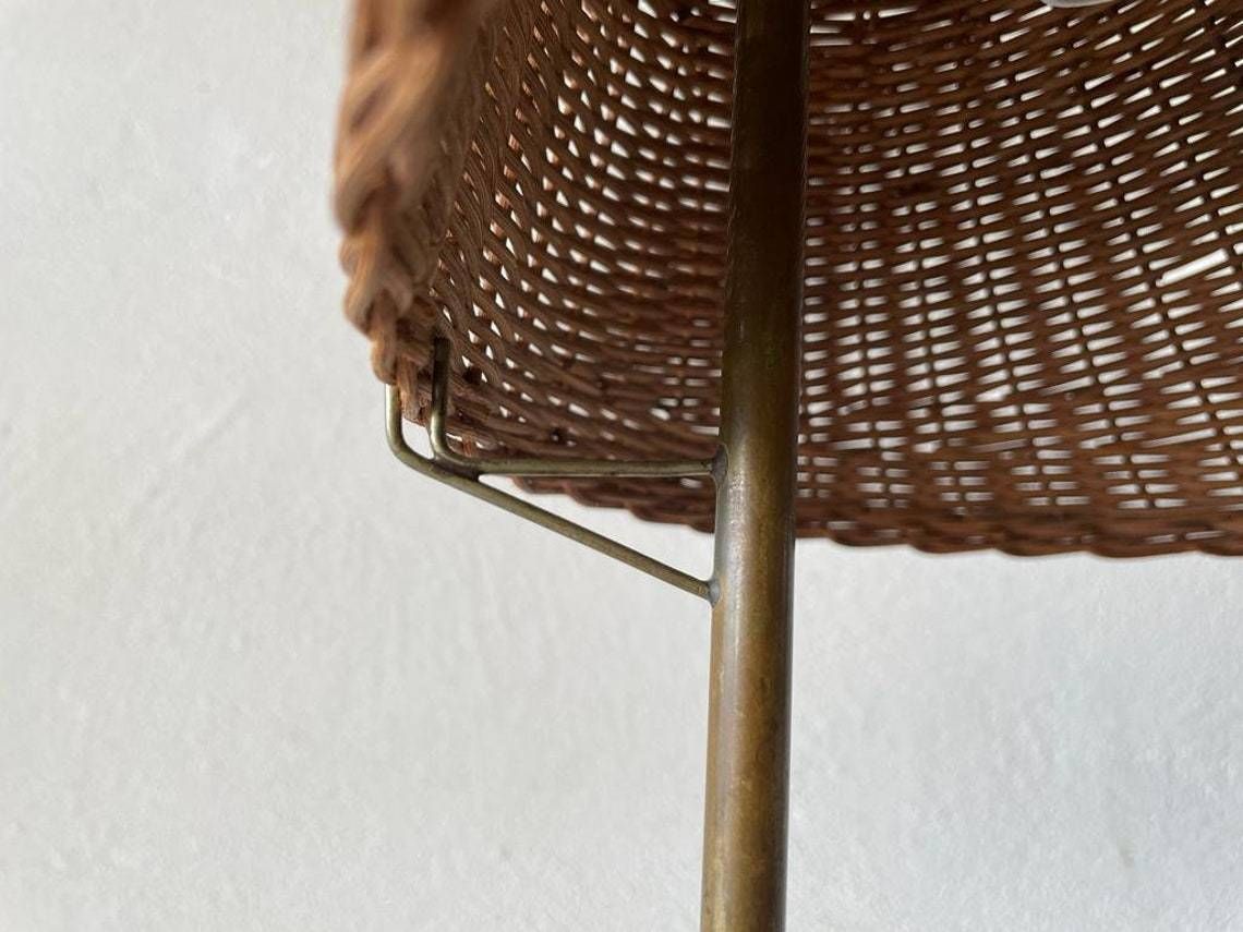 Mid Century Wicker & Wood Desk Lamp, 1950s, Italy photo vinterior