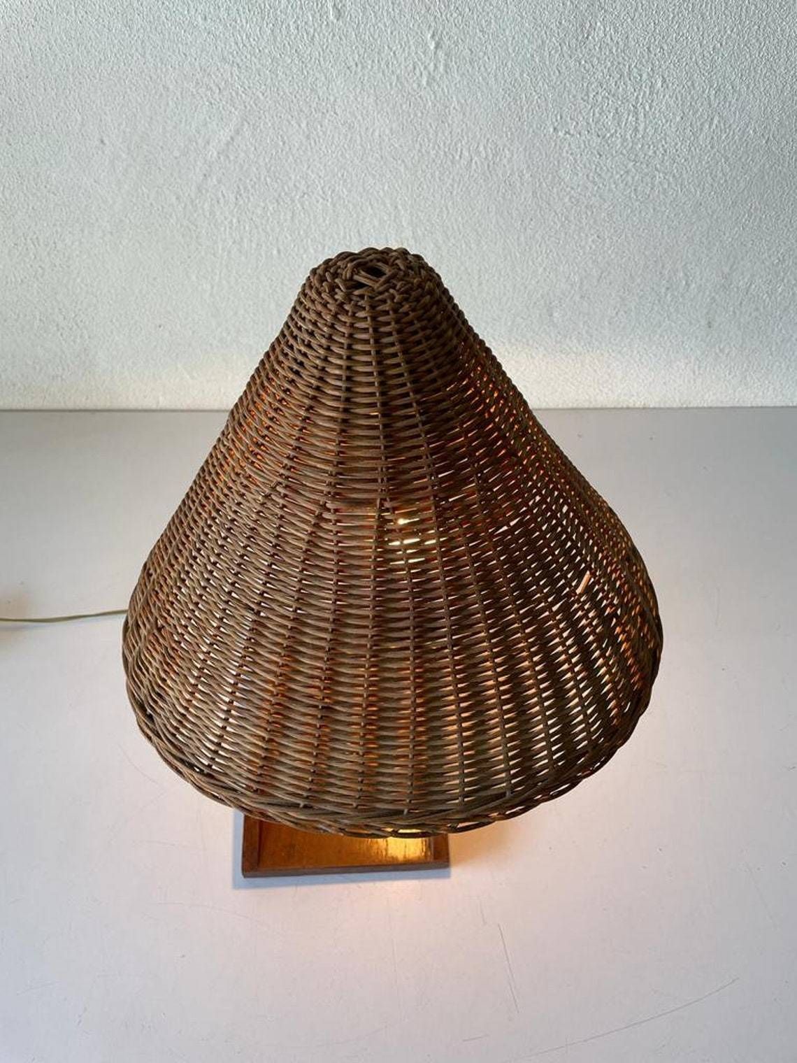 Mid Century Wicker & Wood Desk Lamp, 1950s, Italy photo buy