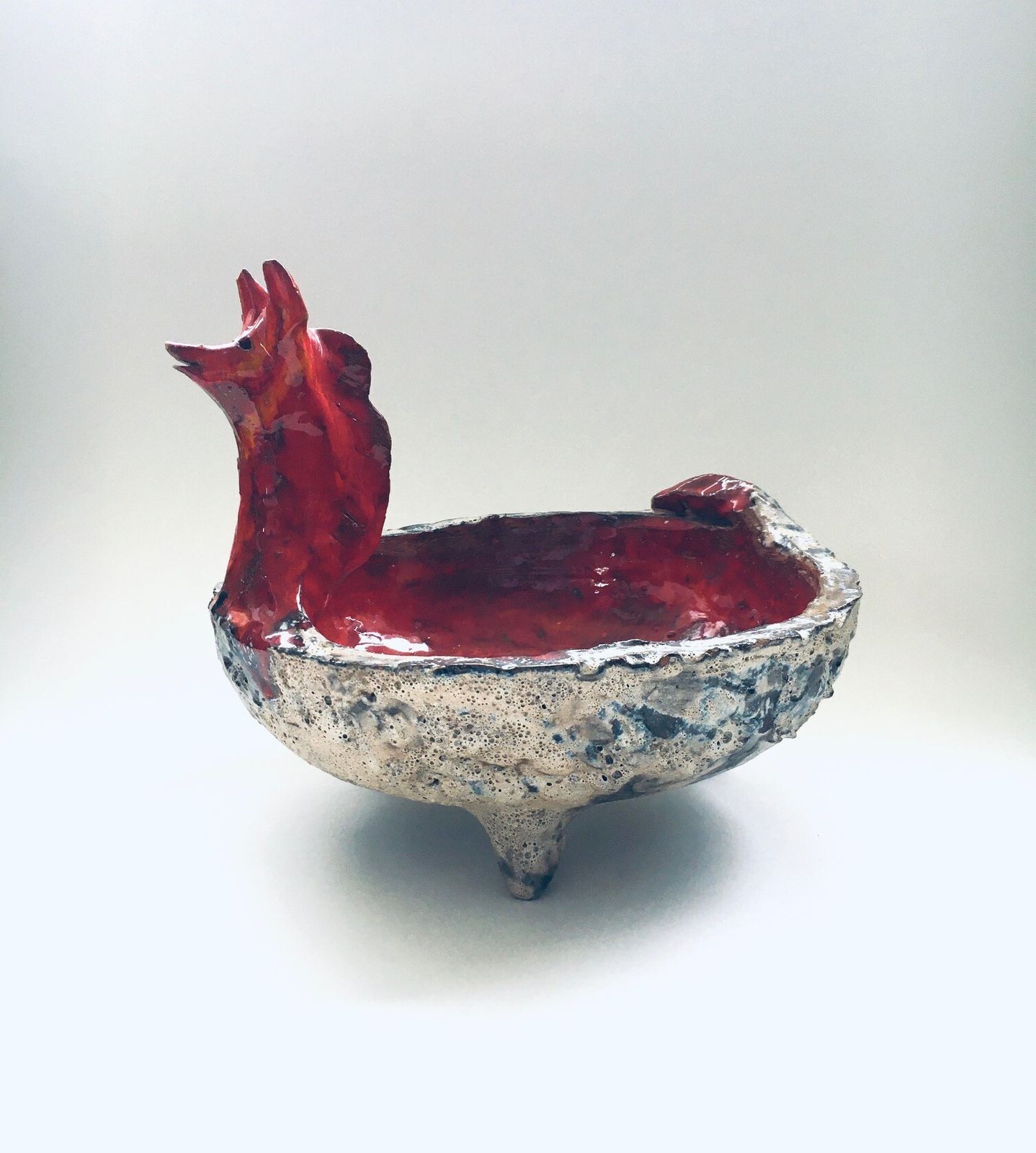 Midcentury Art Ceramic Mystical Figural Dish, Belgium 1960's photo furniture