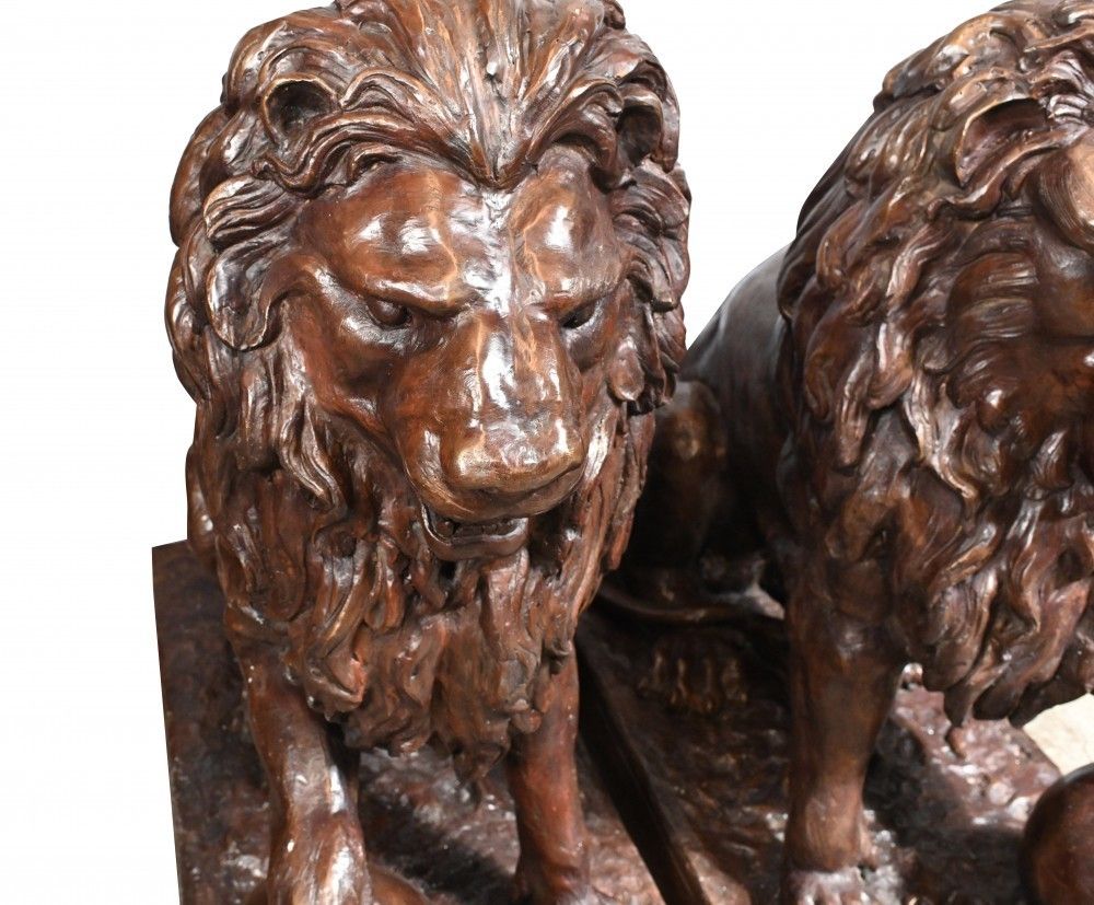 Pair Large Bronze Lion Statues   Medici Gatekeeper Lions photo Art