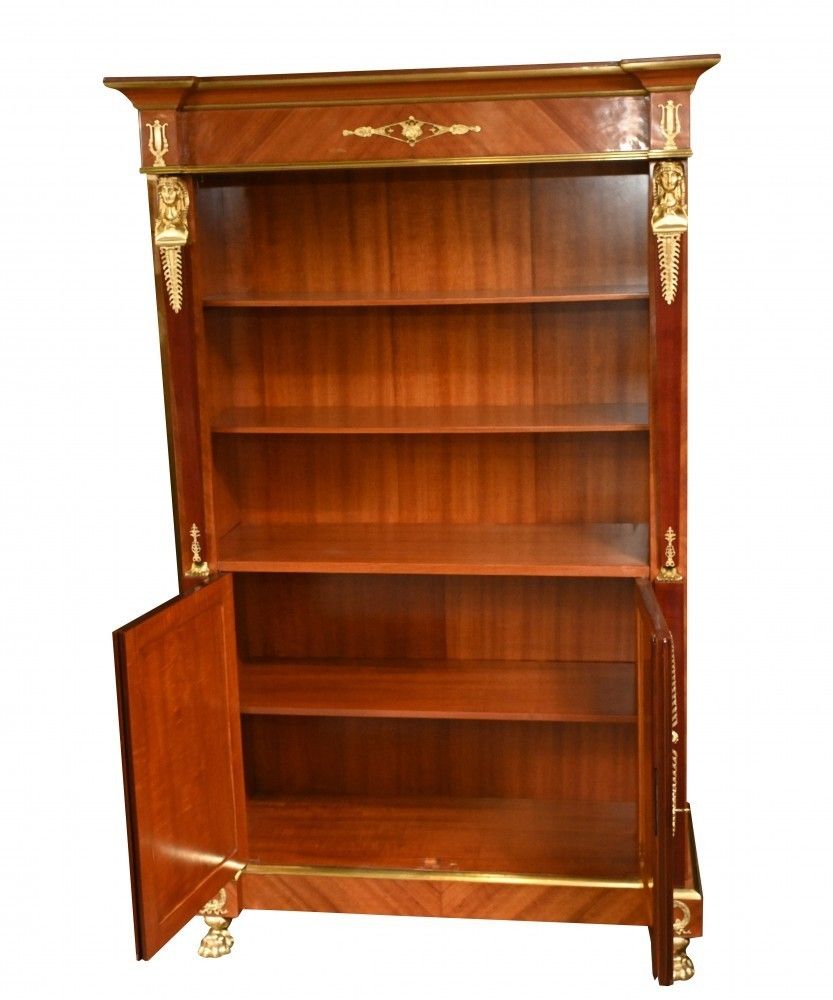 French Empire Bookcase Walnut Open Front Cabinet photo for sale