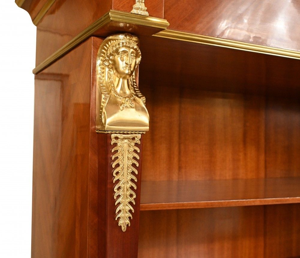 French Empire Bookcase Walnut Open Front Cabinet photo vintage