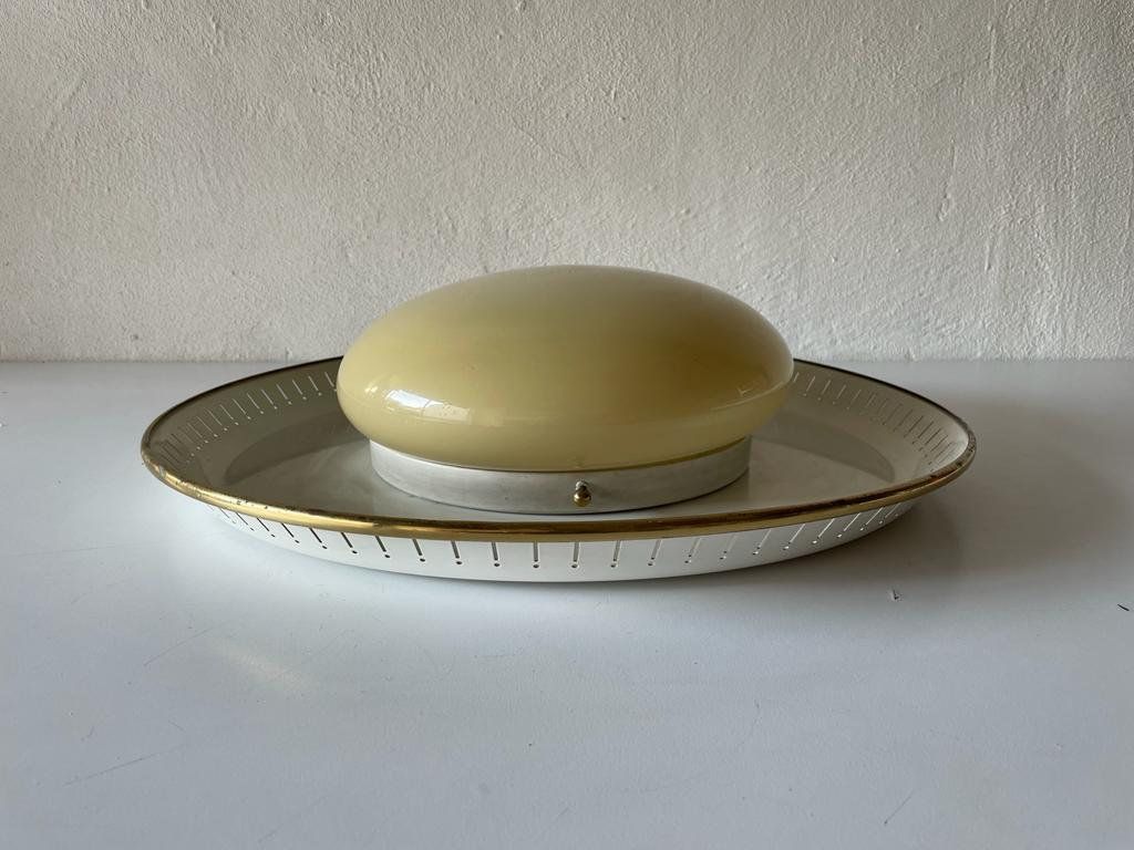 Mid Century Design Brass Disc And Art Deco Glass Flush Mount Light Or Sconce By Hillebrand, 1950s, Germany photo for sale