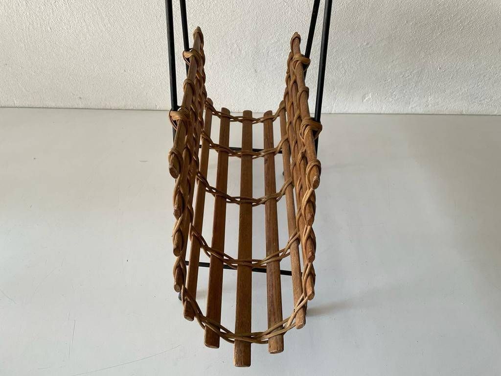 Mid Century Modern Wicker And Wood Magazine Stand, 1960s photo 463.76