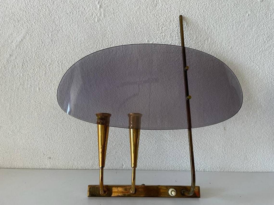 Italian Rare Purple Lucite And Brass Pair Of Sconces, 1950s, Italy photo vinterior