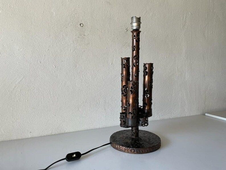 Italian Rare 4 Tubes Brutalist Design Heavy Table Lamp, 1960s, Italy
