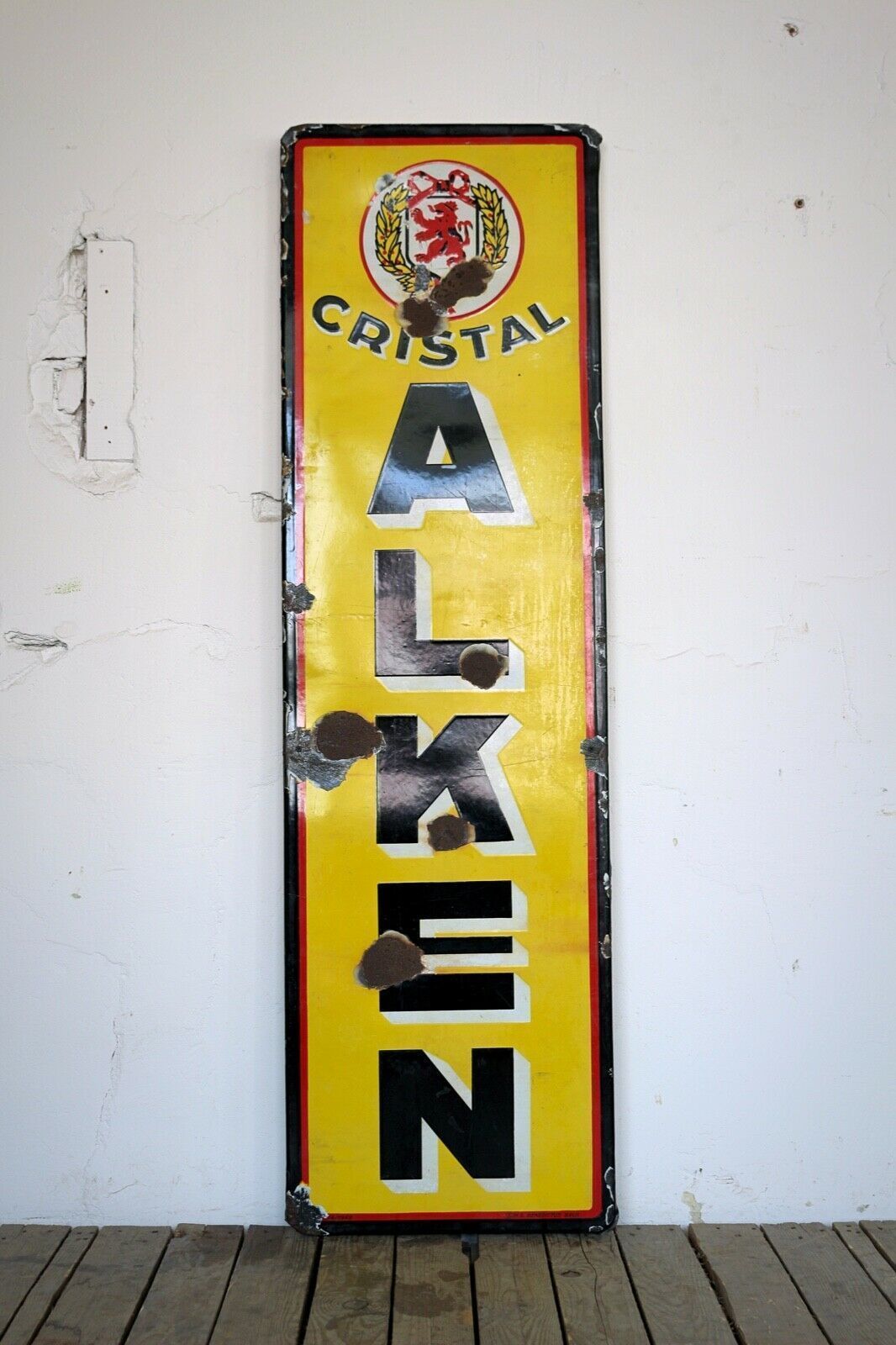 Vintage Cristal Alken Belgian Beer Enamel Advertising Mancave Sign photo furniture