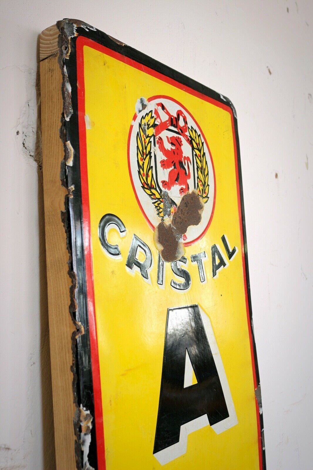 Vintage Cristal Alken Belgian Beer Enamel Advertising Mancave Sign photo 480.0