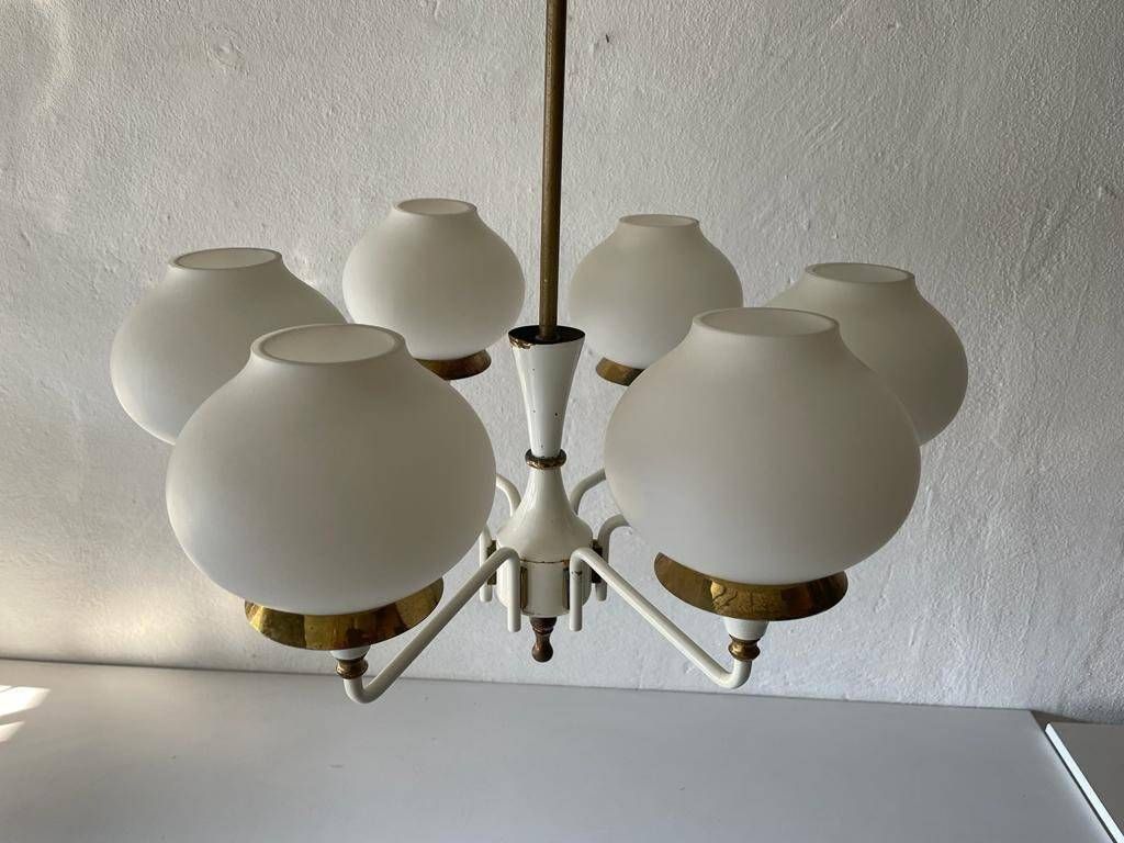 German Modern 6 Opal Glass And White Body Chandelier By Kaiser Leuchten, 1960s, Germany photo 1144.52