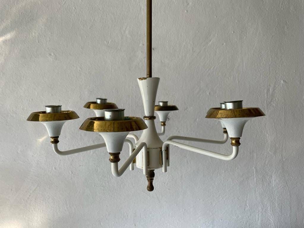 photo furniture German Modern 6 Opal Glass And White Body Chandelier By Kaiser Leuchten, 1960s, Germany