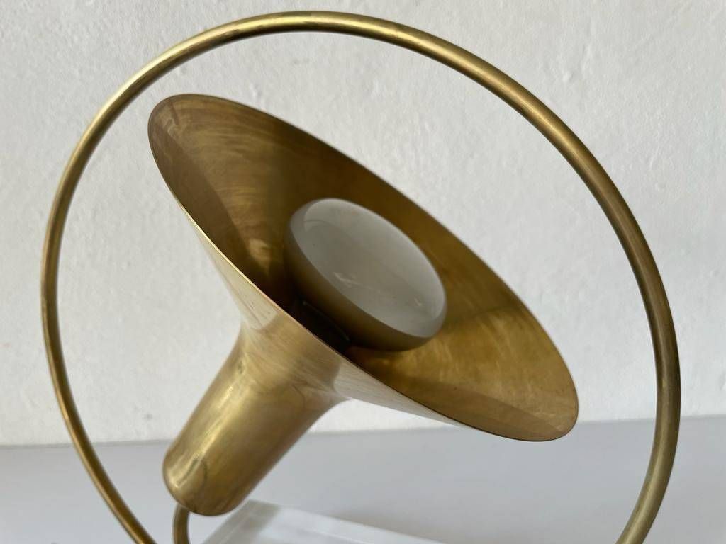 Italian Brass & Lucite Trumpet Design Table Lamp, 1960s, Italy photo vinterior