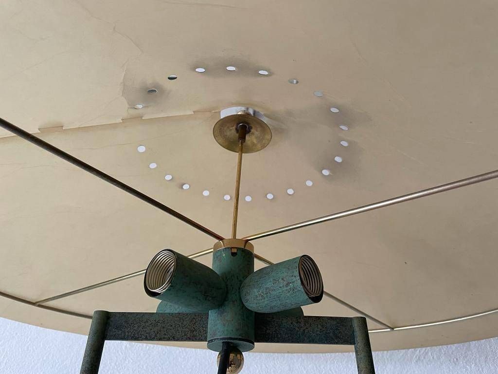 Exclusive Cocoon Plastic Paper And Green Metal Body Industrial Table Lamp, 1950s photo 5451.04