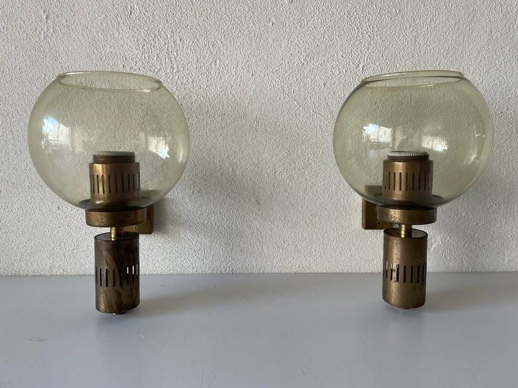 photo furniture Mid Century Modern Smoke Glass Pair Of Sconces, In Style Of Stilnovo, 1960s, Italy