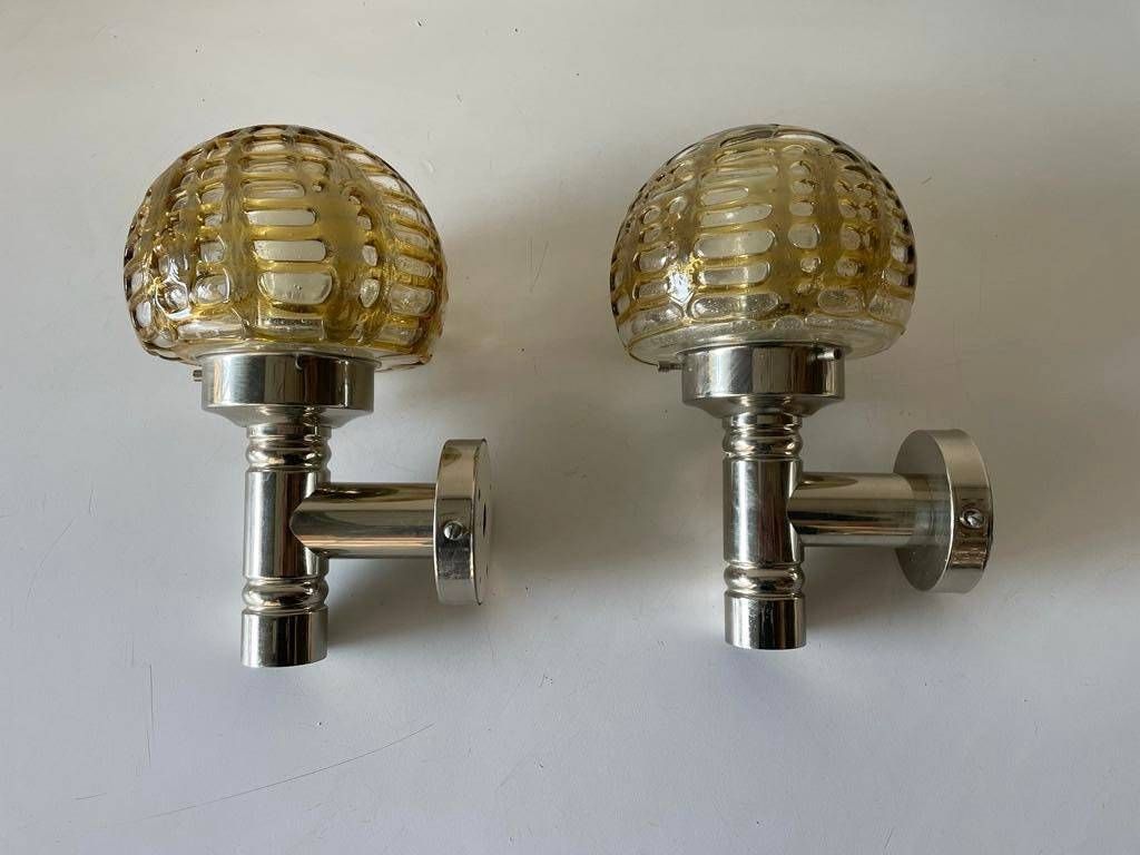 Rare Hand Blown Glass And Chrome Pair Of Sconces By Doria, 1960s, Germany photo Lighting