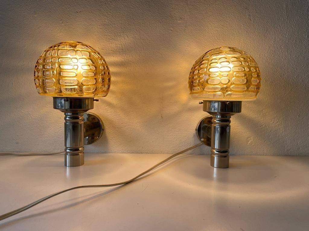 Rare Hand Blown Glass And Chrome Pair Of Sconces By Doria, 1960s, Germany photo vinterior