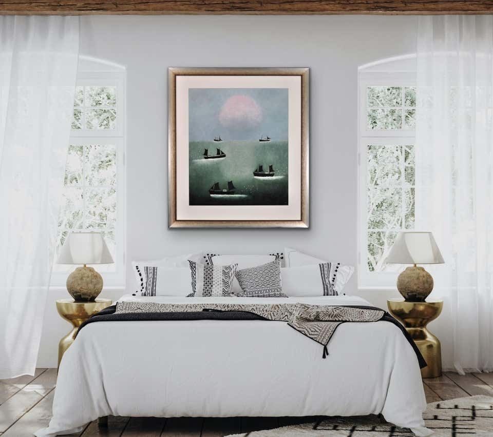 photo buy Joan Gillchrest 1918 To 2008. Cornish Fishing Boats At First Light. Framed Oil Painting. Cornwall Coastal Seascape. Nautical Scene.