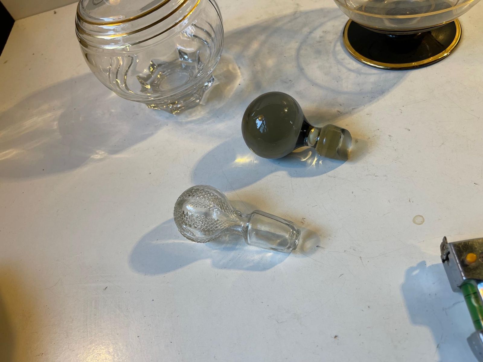 Spherical Italian Decanters In Striped Glass, Set Of 2 photo vinterior