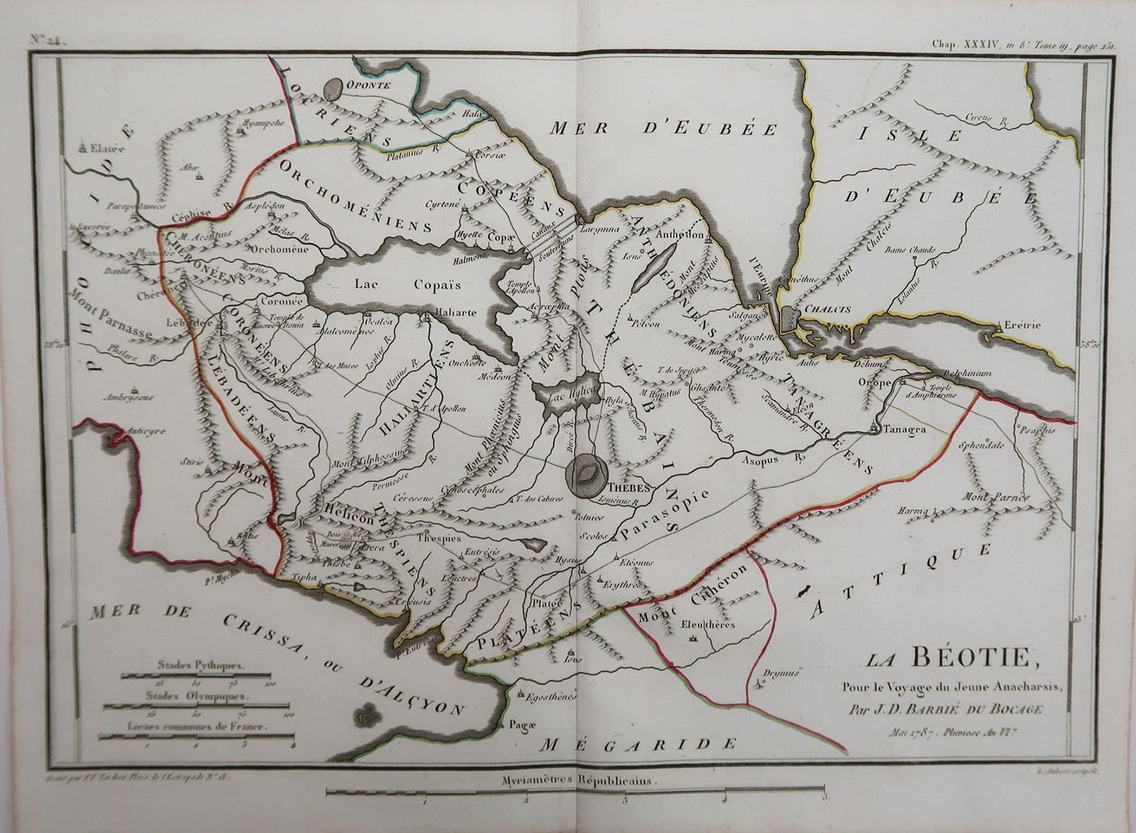 Original Antique Map Of Ancient Greece  Boeotia, Thebes, 1787 photo furniture