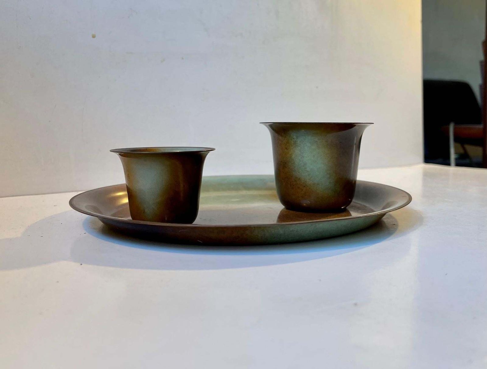 Art Deco Bronze Tray & Vessels By Bernhard Linder For Metalkonst, 1930s photo for sale