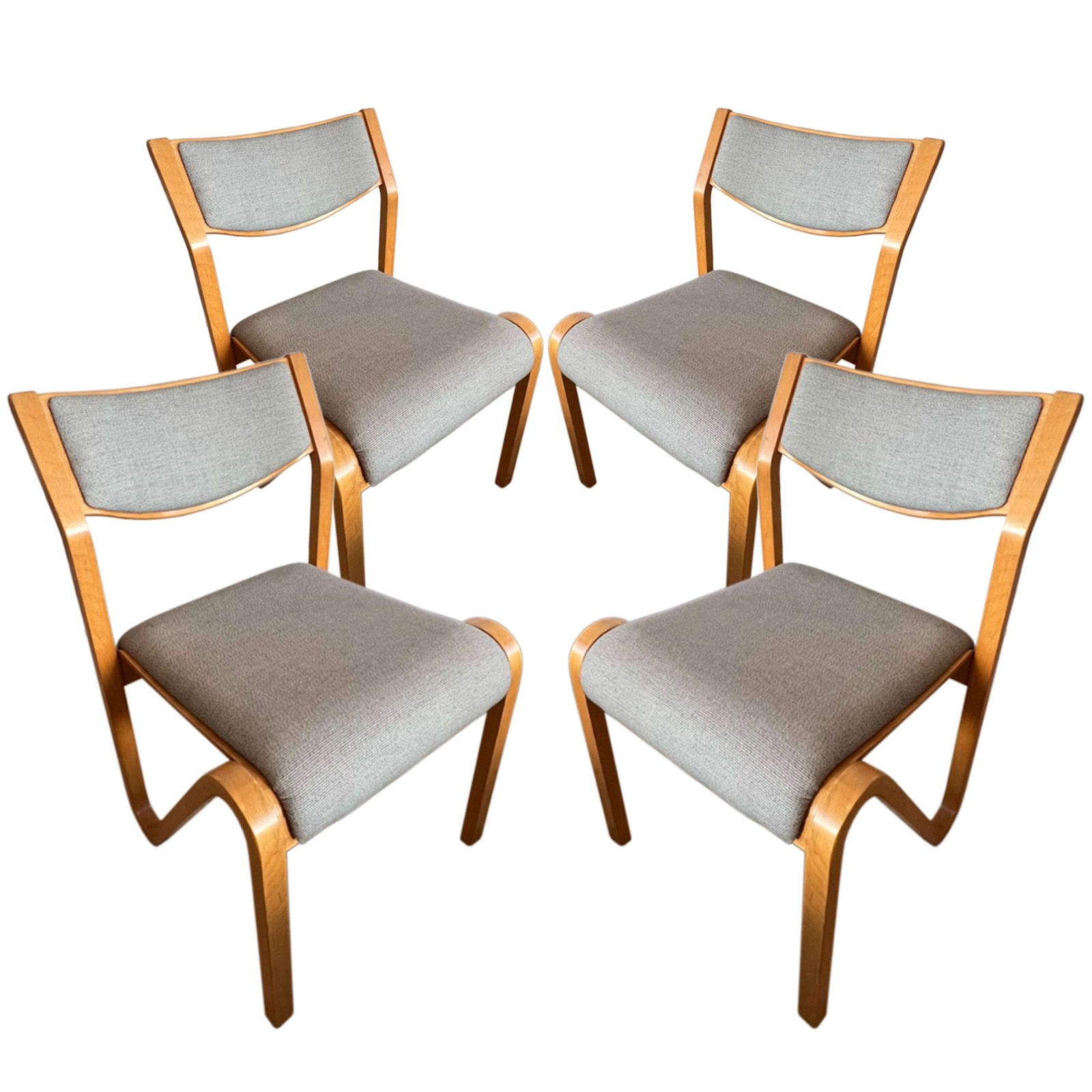 Set Of 4 French 1960s Stacking Chairs In The Manner Of Alvar Alto