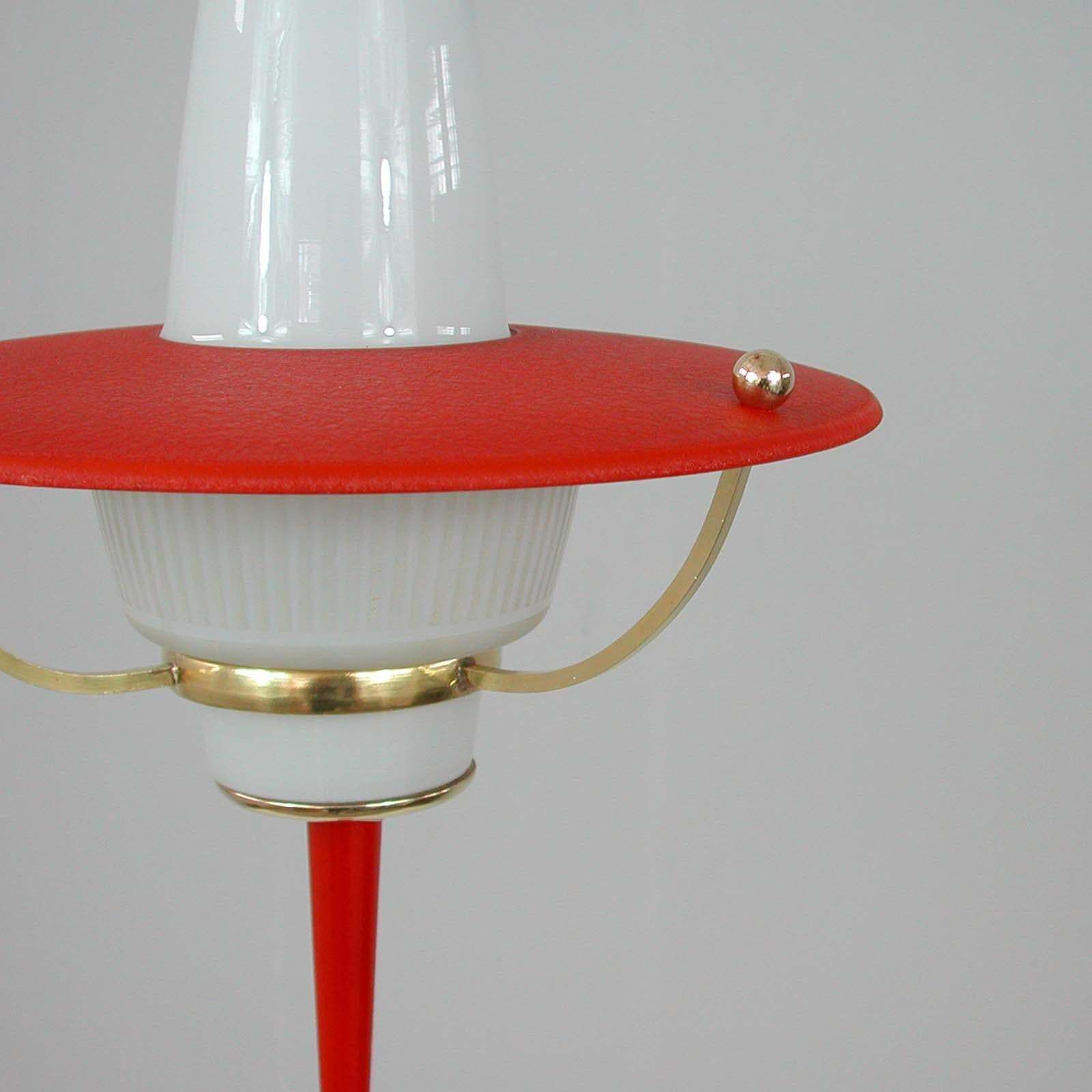 photo for sale Modernist 1950s Italian Red Lantern, Milk Glass & Brass