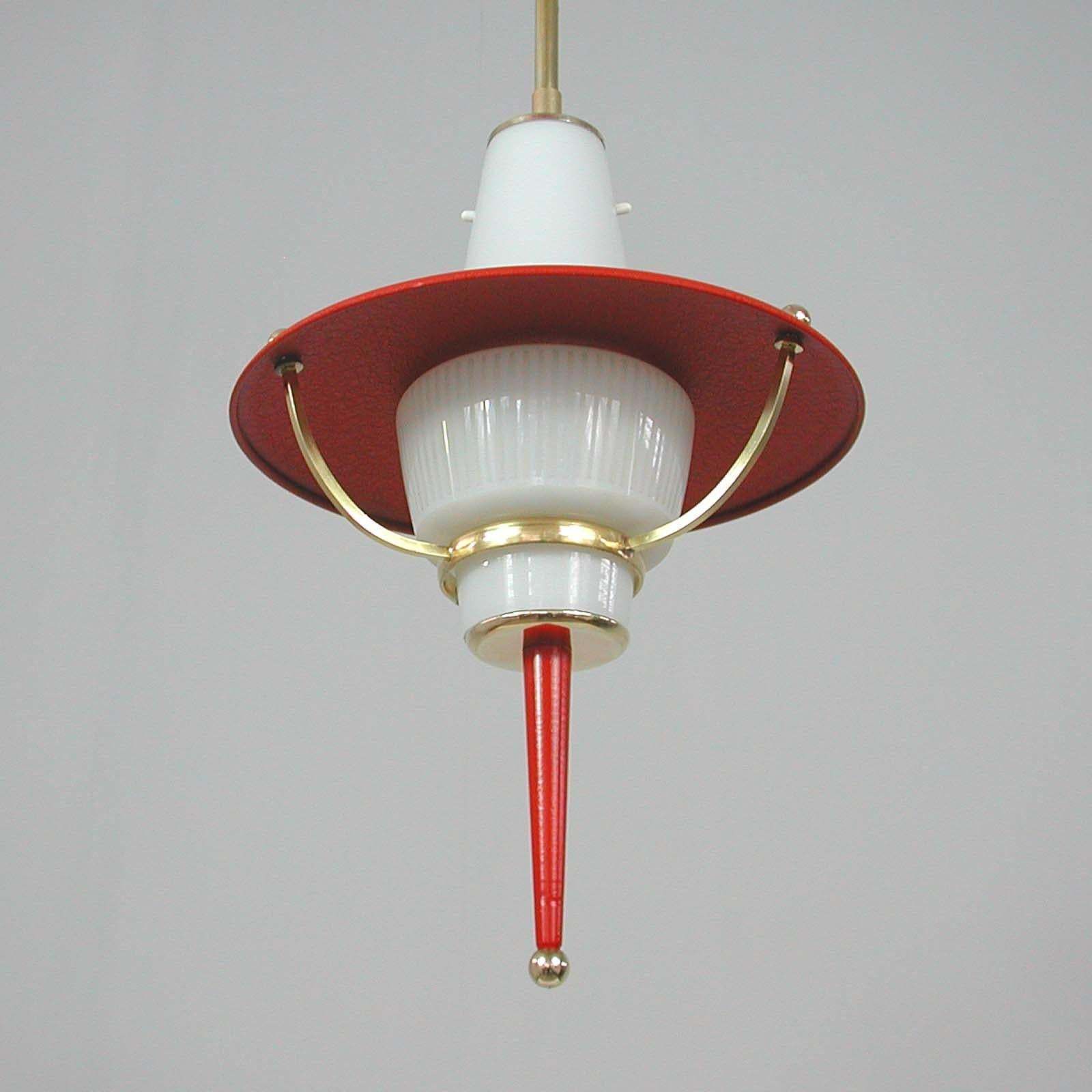 photo buy Modernist 1950s Italian Red Lantern, Milk Glass & Brass