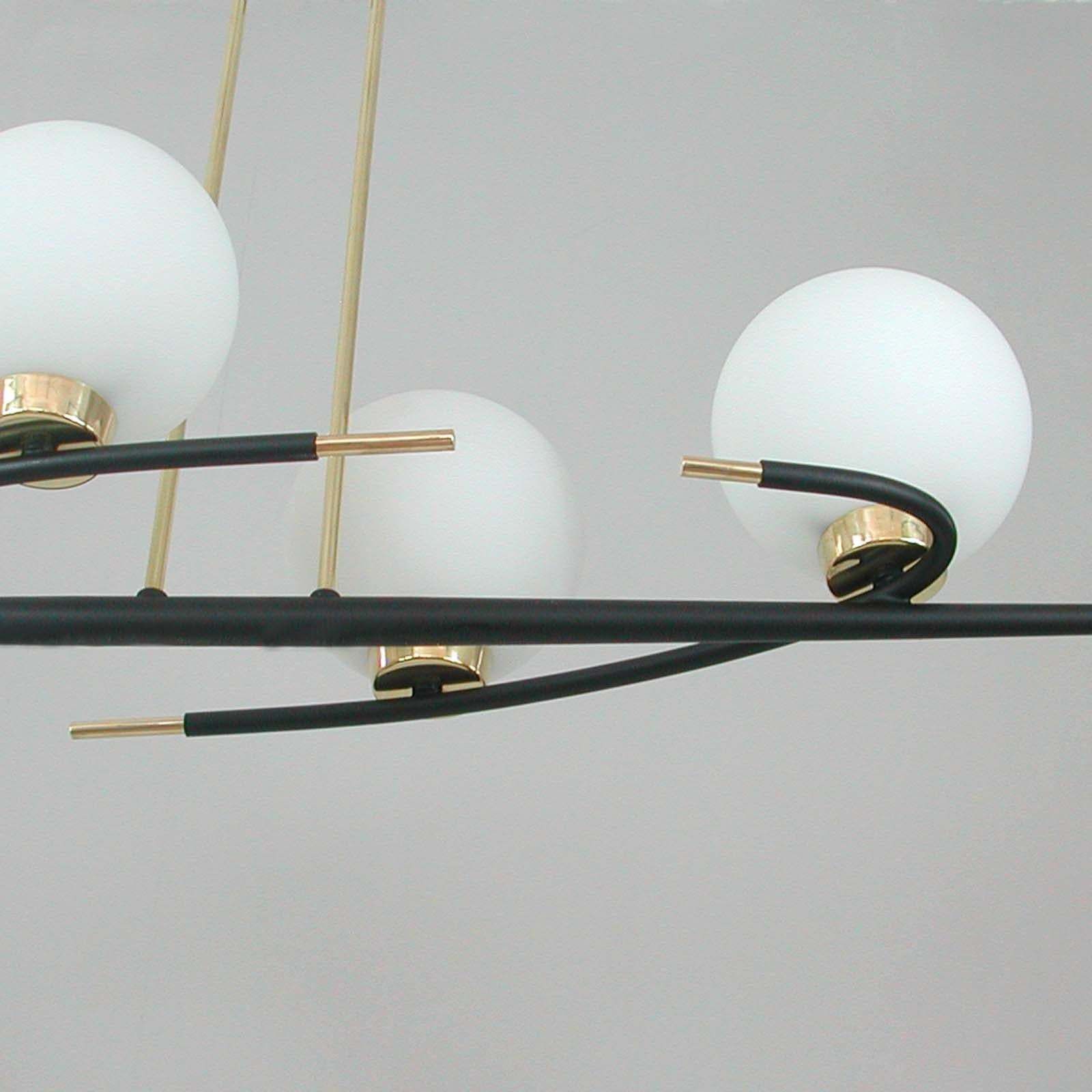 2064.0 French Maison Arlus Brass And Opaline Glass Chandelier, 1960s photo