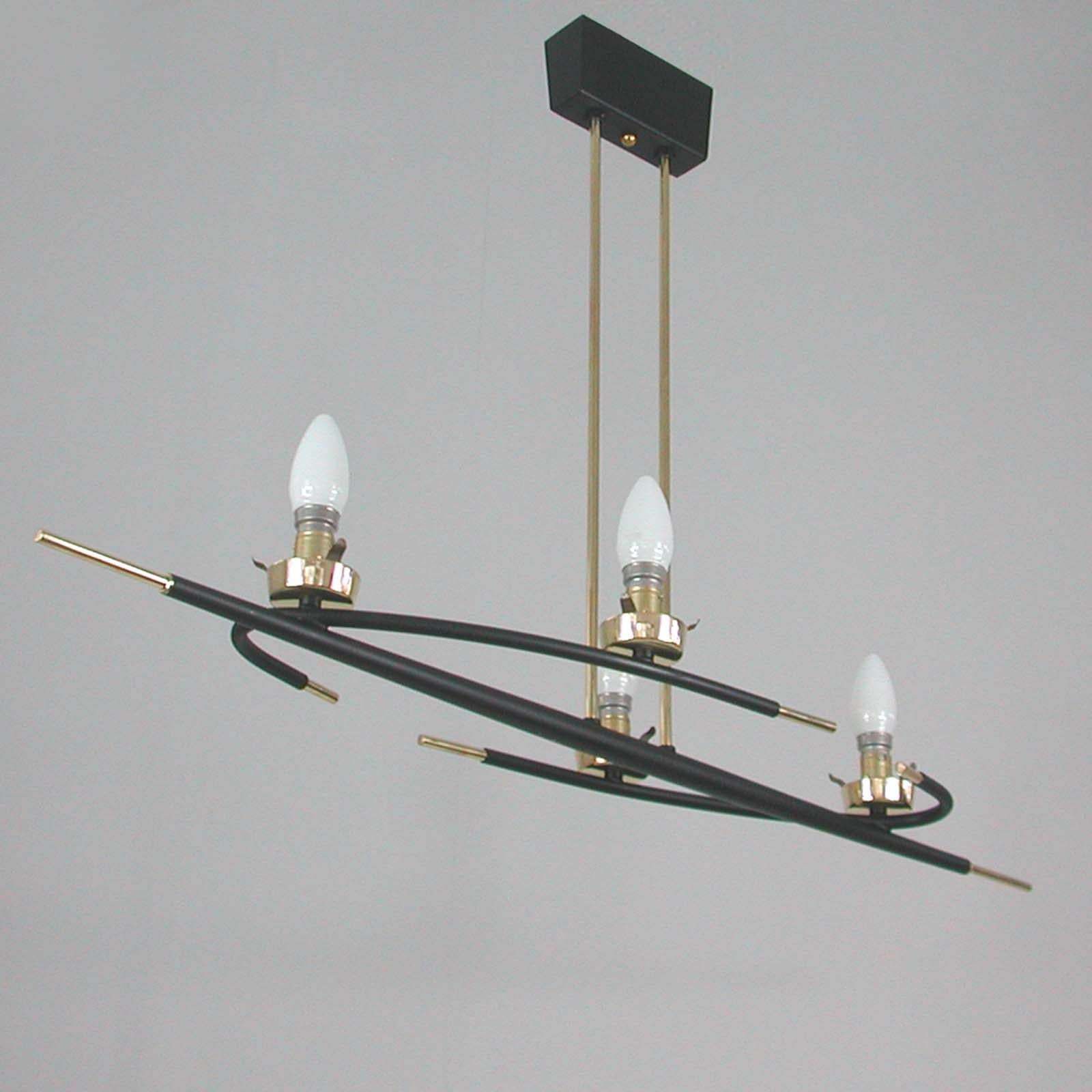 photo buy French Maison Arlus Brass And Opaline Glass Chandelier, 1960s