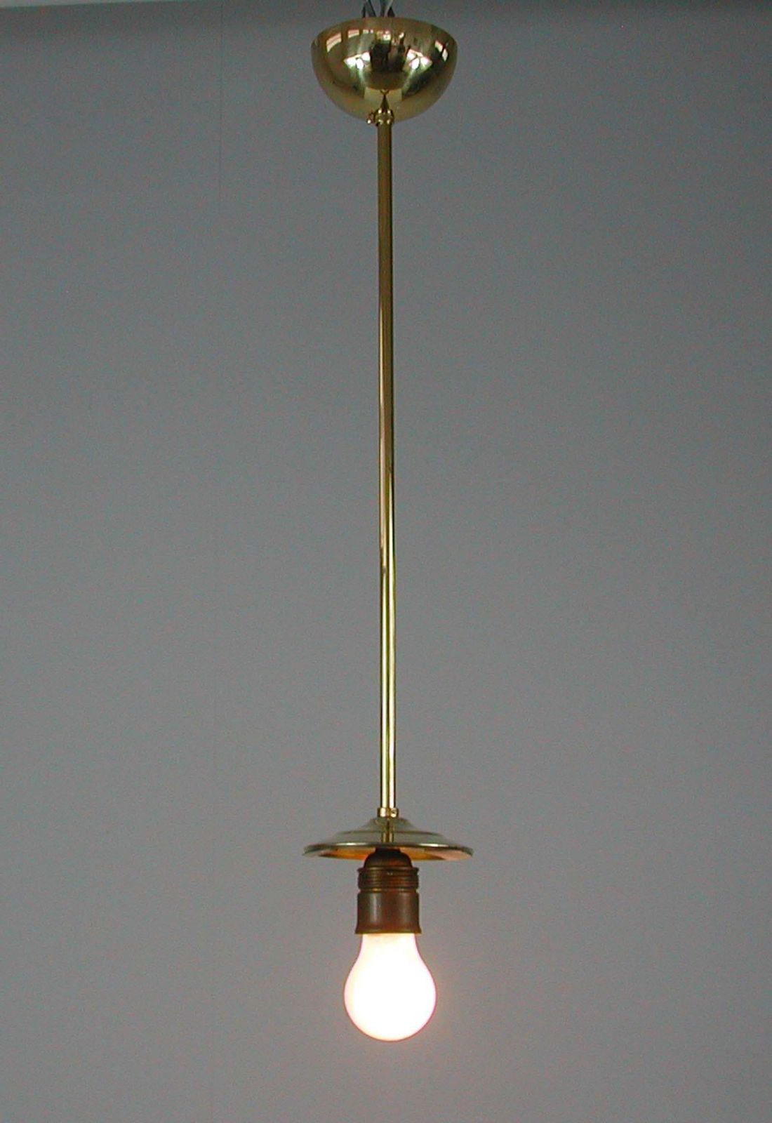 Lighting Midcentury Ribbed Milk Glass & Brass Globe Pendant, Stilnovo 'Attr.' photo