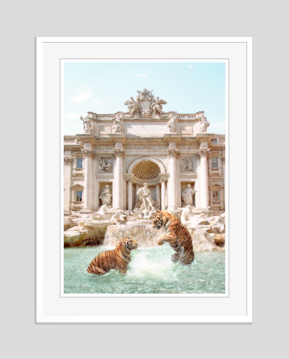 'Trevi Tigers' Paul Fuentes Oversize Archival Pigment Print Framed In White photo furniture