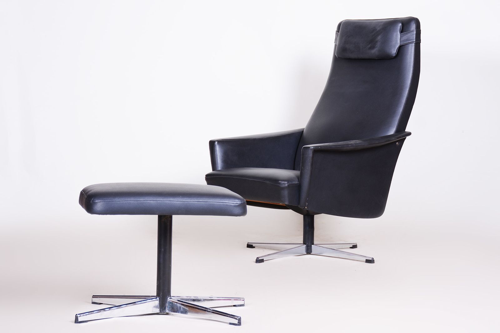Vegan Leather Bauhaus Swivel Chair With Foot Stool. Made In 1960s Czechia photo furniture