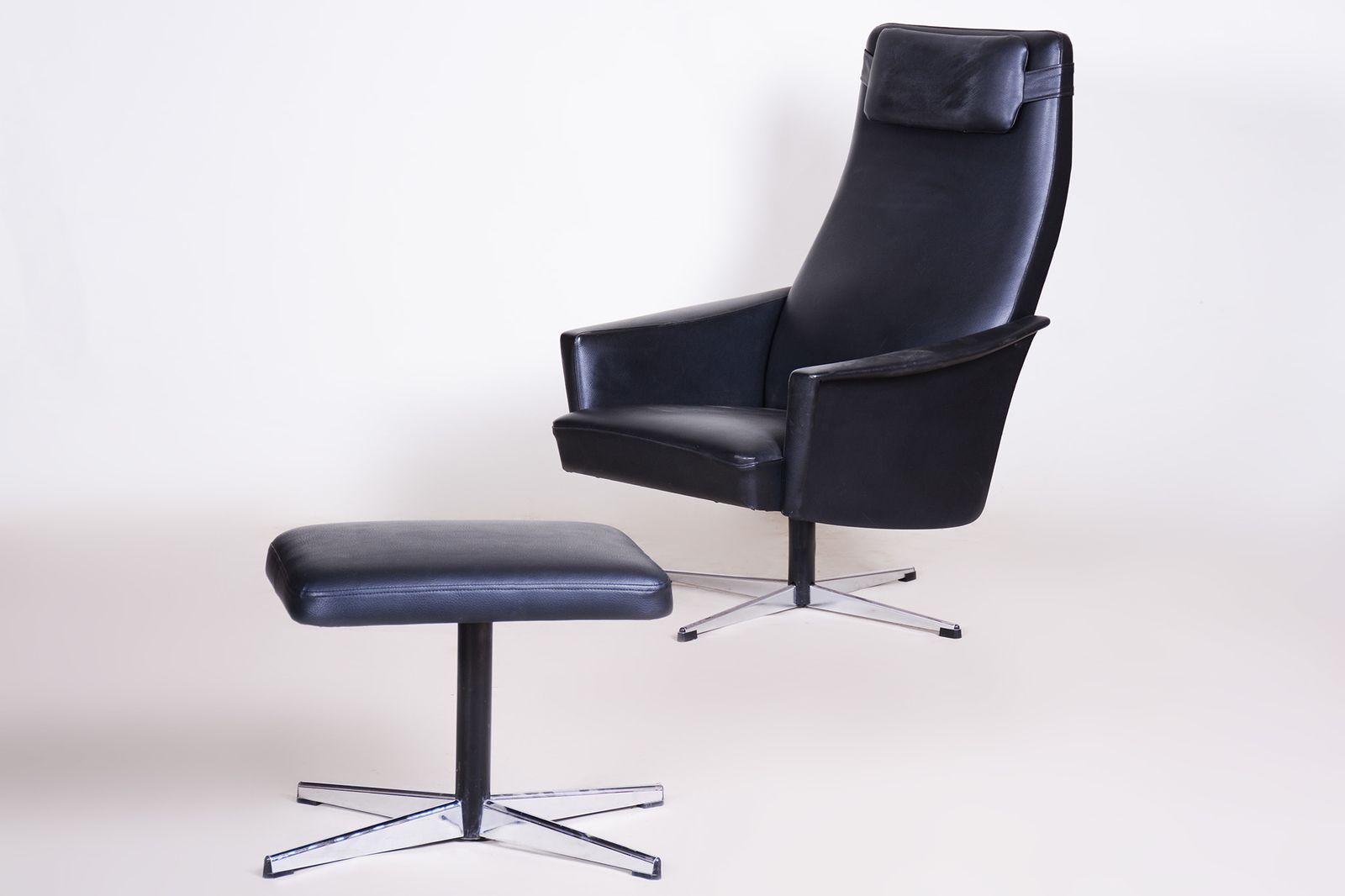 Vegan Leather Bauhaus Swivel Chair With Foot Stool. Made In 1960s Czechia photo Furniture