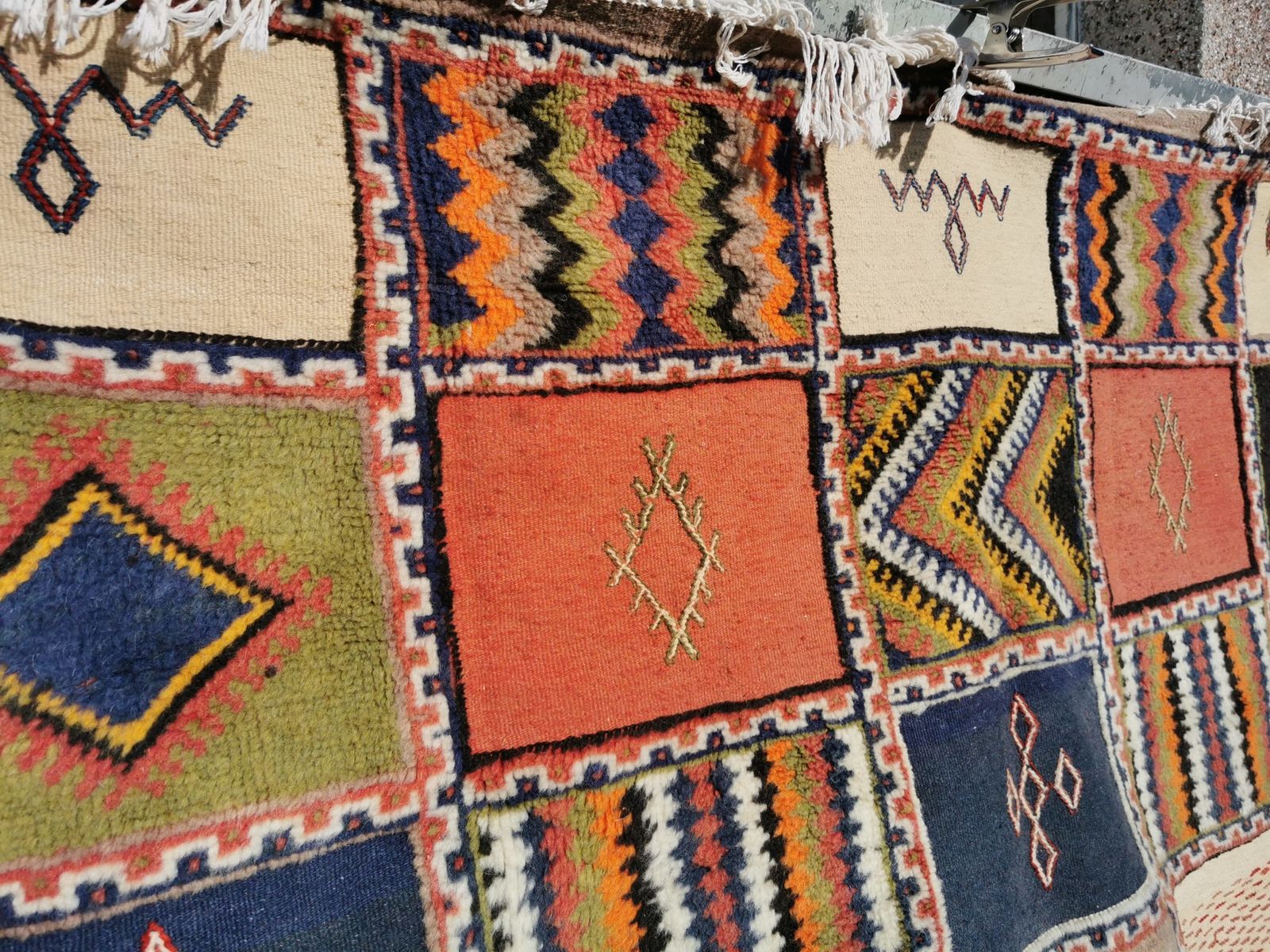 Vibrant Moroccan Square Berber Rug Hand Woven Camel Hair. photo 850.0