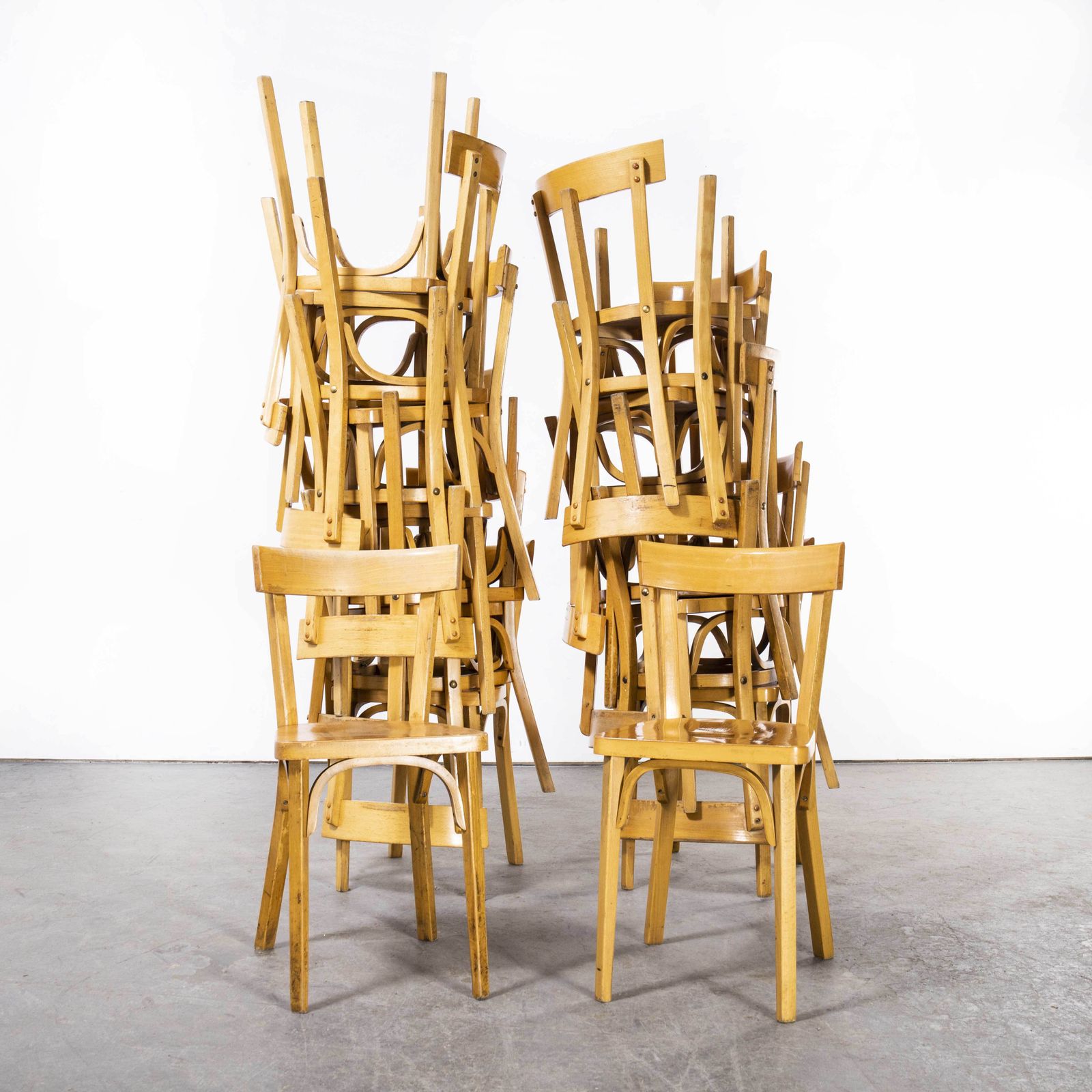 1950’s French Baumann Blonde Slim Back Bentwood Dining Chairs – Set Of Six