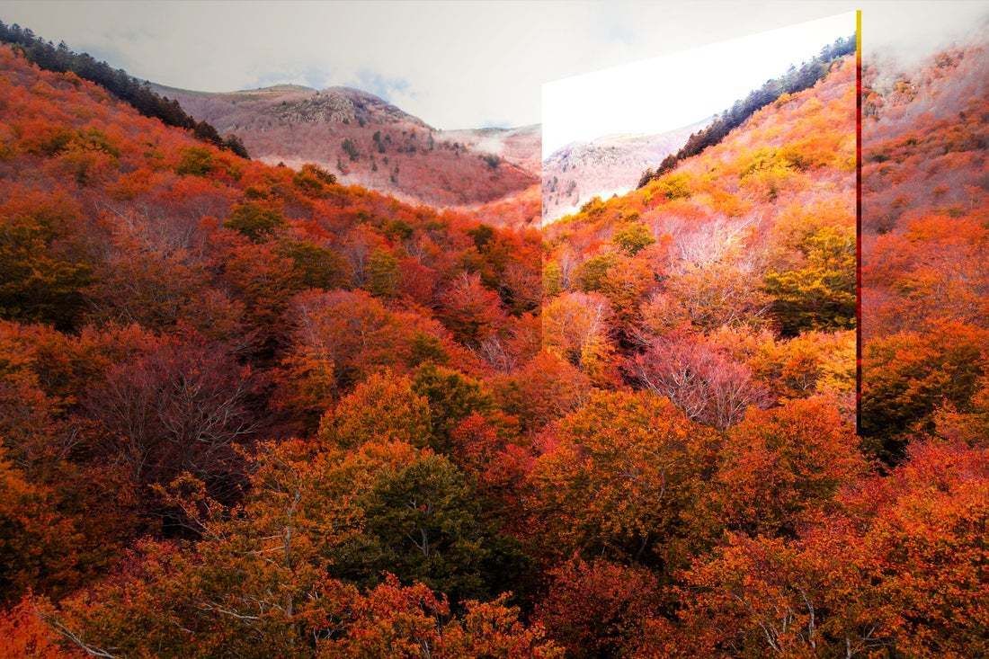 "Creative Picture Of Huge Mirror Reflecting Beautiful Mountains With Autumn Colors" By Artur Debat