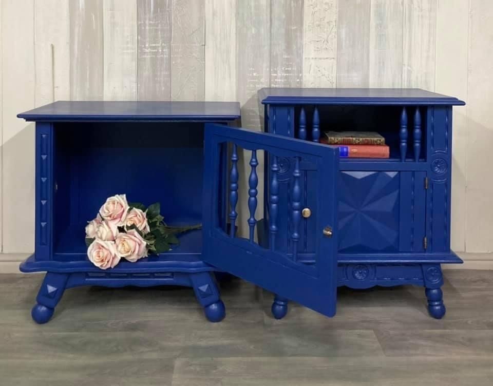 Two Hand Painted Vintage French Bedside Cabinets In Blue photo 585.0