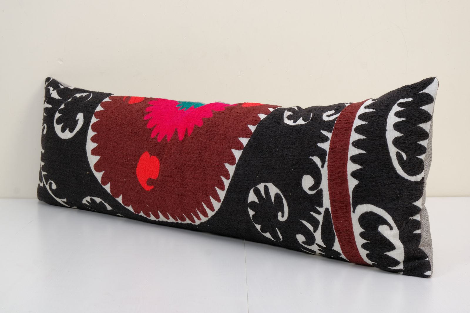 14'' X 41'' Oversize Suzani Bench Pillow Case Made From A 19th Century Suzani, Uzbekistan Bedding Pillow Cover, Rustic Home Decor photo for sale