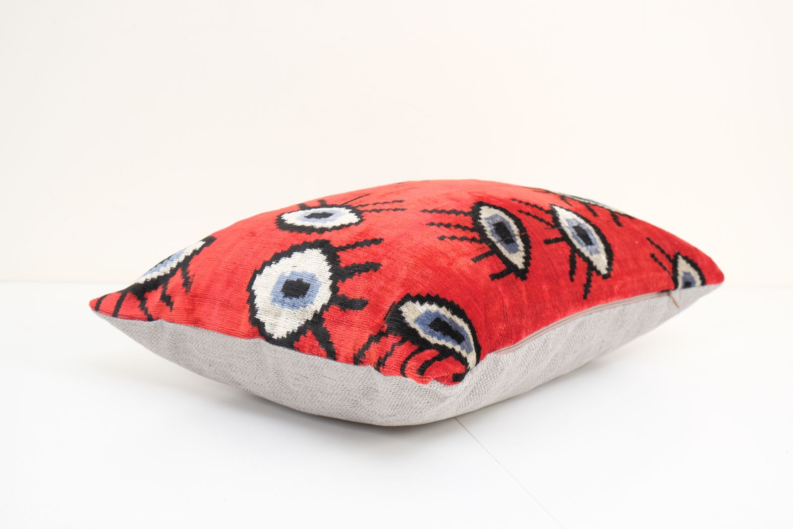 16" X 24" Ikat Eye Red Pillow Pillow Cover   Silk Ethnic Velvet Lumbar Pillow Cover   Ethnic Decorative Pillow   Velvet Ikat Pillow photo for sale