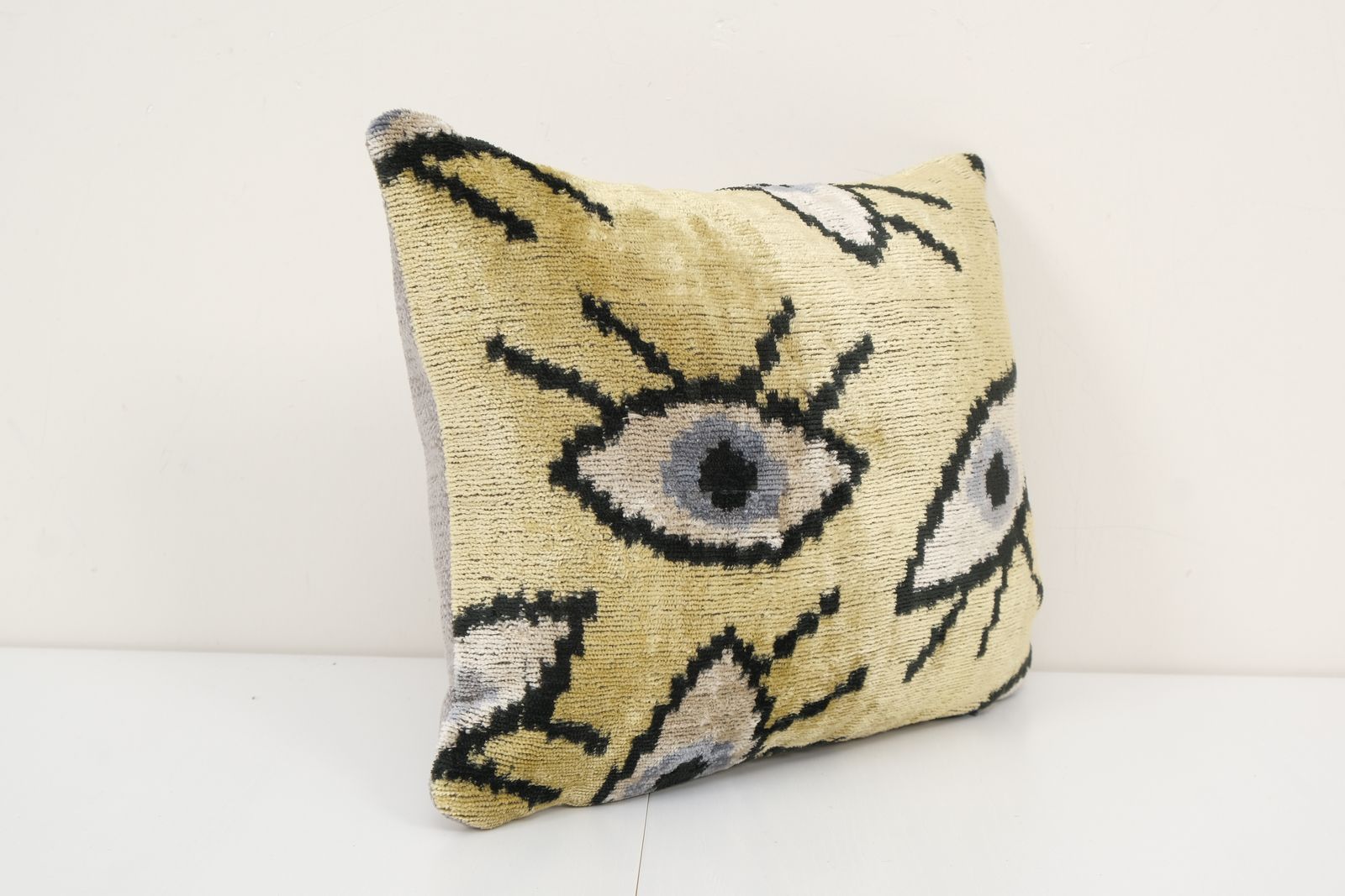 10" X 14" Small Yellow Eye Pillow   Silk Ethnic Velvet Lumbar Pillow Cover   Ethnic Decorative Pillow   Velvet Ikat Pillow photo furniture