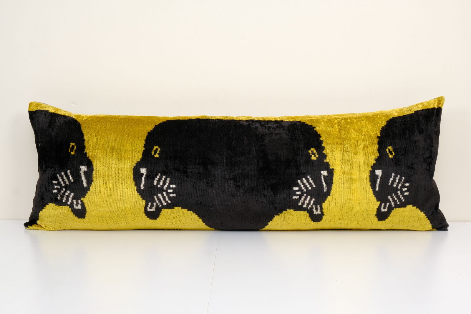 16" X 46" Panther Ikat Velvet Pillow, Silk Lumbar Cushion Cover, Extra Long Animal Velvet Pillow Cover, Boho Pillow