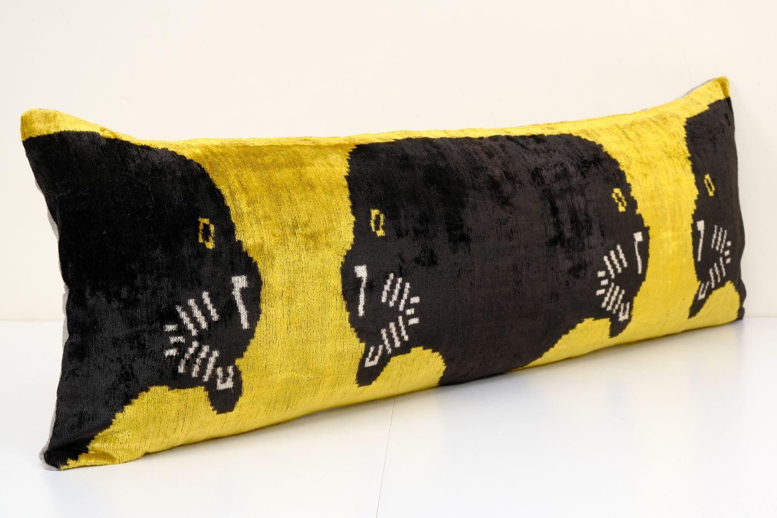 16" X 46" Panther Ikat Velvet Pillow, Silk Lumbar Cushion Cover, Extra Long Animal Velvet Pillow Cover, Boho Pillow photo Textiles